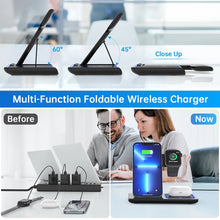 Load image into Gallery viewer, 3 in 1 Wireless Charger, 18W Fast Charger Pad Stand Charging Station Dock for Iwatch Series SE 8/7/6/5/4/3 Airpods Pro/3/2 for Iphone 15/14/13/12 /11/Pro Max/12 Mini /XR (With QC3.0 Adapter)
