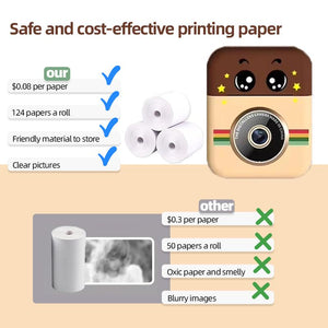 Instant Camera for Kids, Creative Christmas and Holiday Birthday Gift, Suitable for Boys and Girls Ages 6 and Up, HD Digital Camera with Dual-Lens Video Recording, Thermal Paper Instant Print Camera, Educational Toy Camera for Children