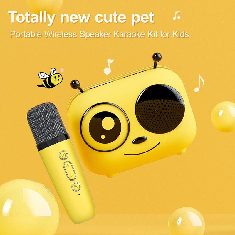 Karaoke Speaker with Wireless Microphone,Cute Bee Design,Mini and Portable,Wireless BT Speaker ,Gift Choice,Karaoke Machine for Home Party ,Back to School Gift Audio Smartphone