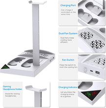 Load image into Gallery viewer, Charger Stand with Cooling Fan for Xbox Series S Console and Controller,Vertical Dual Charging Dock Accessories with 2 X 1400Mah Rechargeable Battery and Cover, Earphone Bracket for XSS
