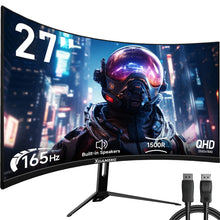 Load image into Gallery viewer, 27Inch 165Hz Curved Gaming Monitor, 1440P 144Hz Gaming Monitor, QHD 2K(2560X1440) PC Monitor, LCD Computer Monitor for Laptop with 2 Speaker&amp;Backlight, 1Ms Freesync, Metal Base, DP&amp;HDMI
